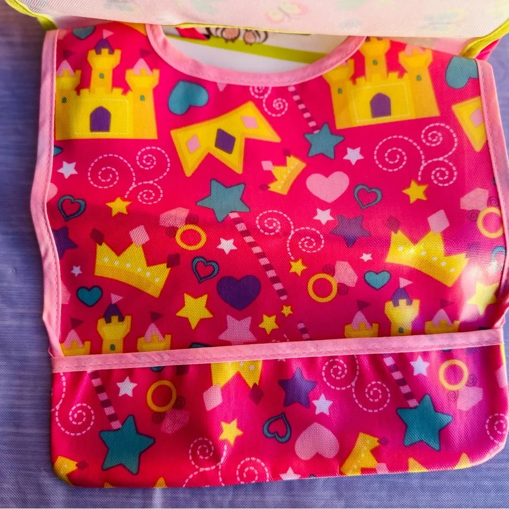 3 Colorful Toddler Bibs Water Resistant Crumb Catcher